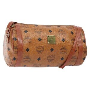 Authentic MCM Logogram Vicetos Shoulder Bag PVC Leather Brown Gold